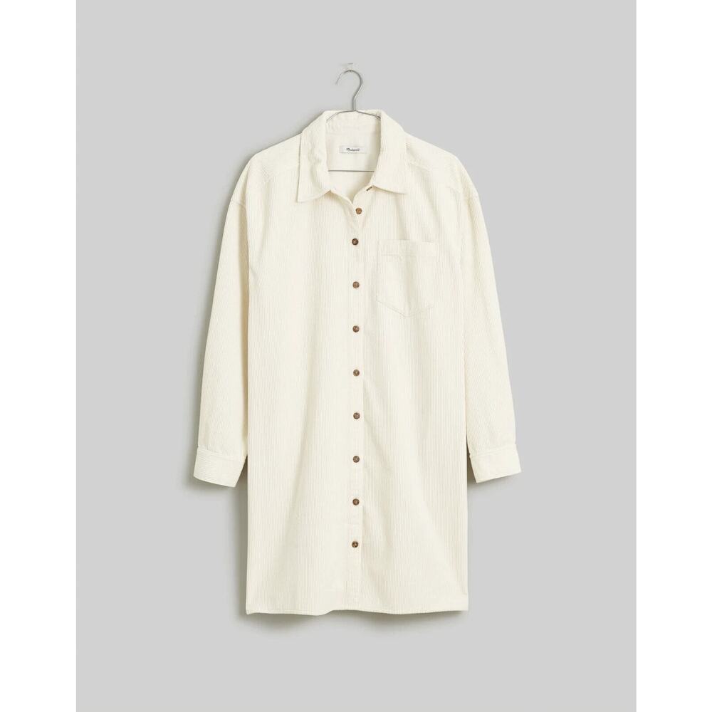 Madewell Corduroy Mini Shirtdress Pockets Lighthouse Ivory Women's Size Large - Picture 13 of 14